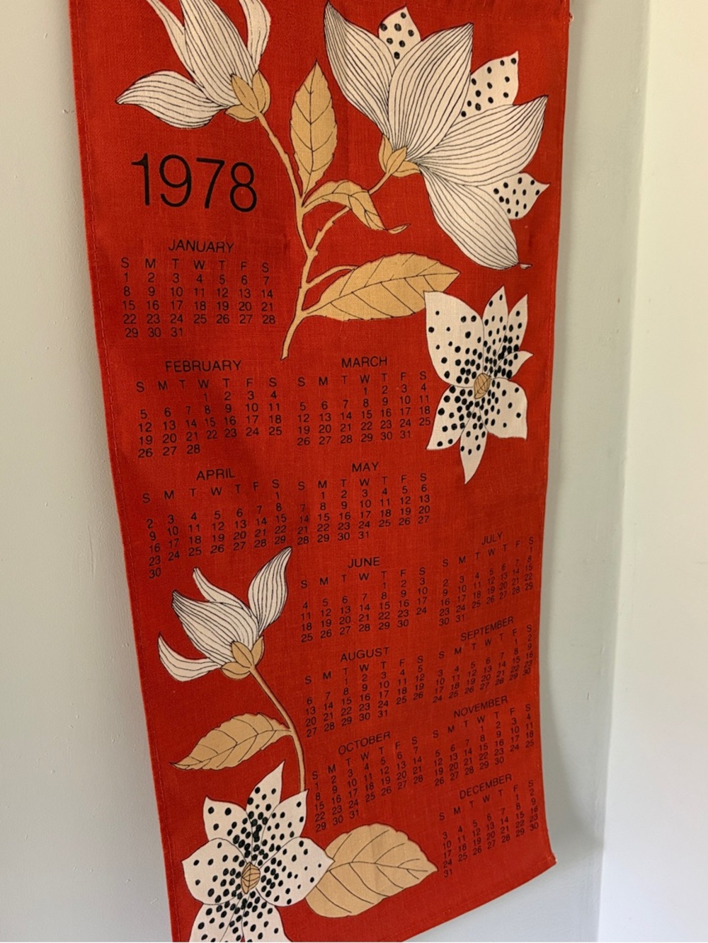 Vintage Red Floral Calendar Wall Hanging